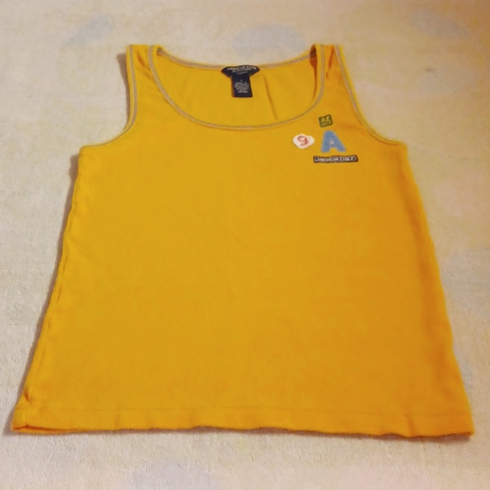American Eagle Outfitters Vintage Gold Tank With Logo Labels, Juniors Small